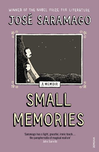 Book cover: "Small Memories" by José Saramago, with sketched figures.