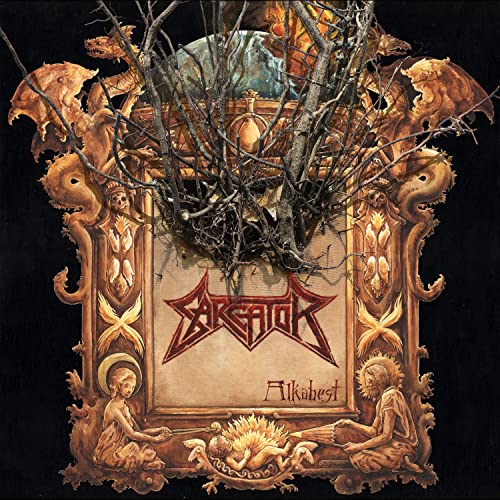 CD cover: ornate frame with dark branches, dragons, and central orb.