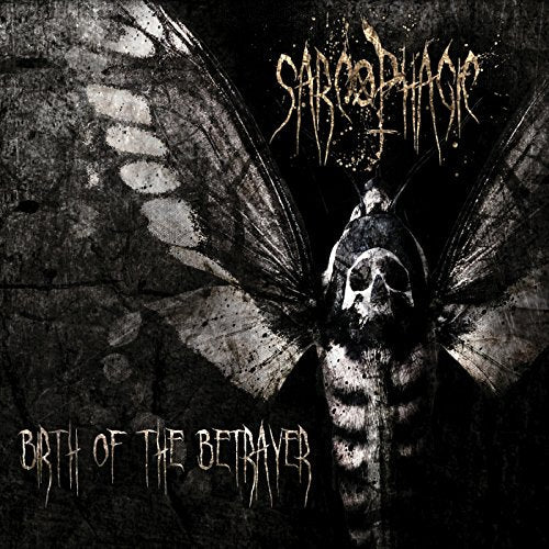 Dark album cover with skull, moth wings, and band name "Sarcophagic".