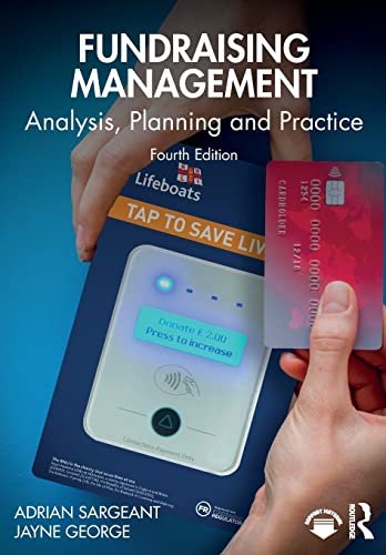 Book cover: "Fundraising Management" with a hand tapping a credit card.