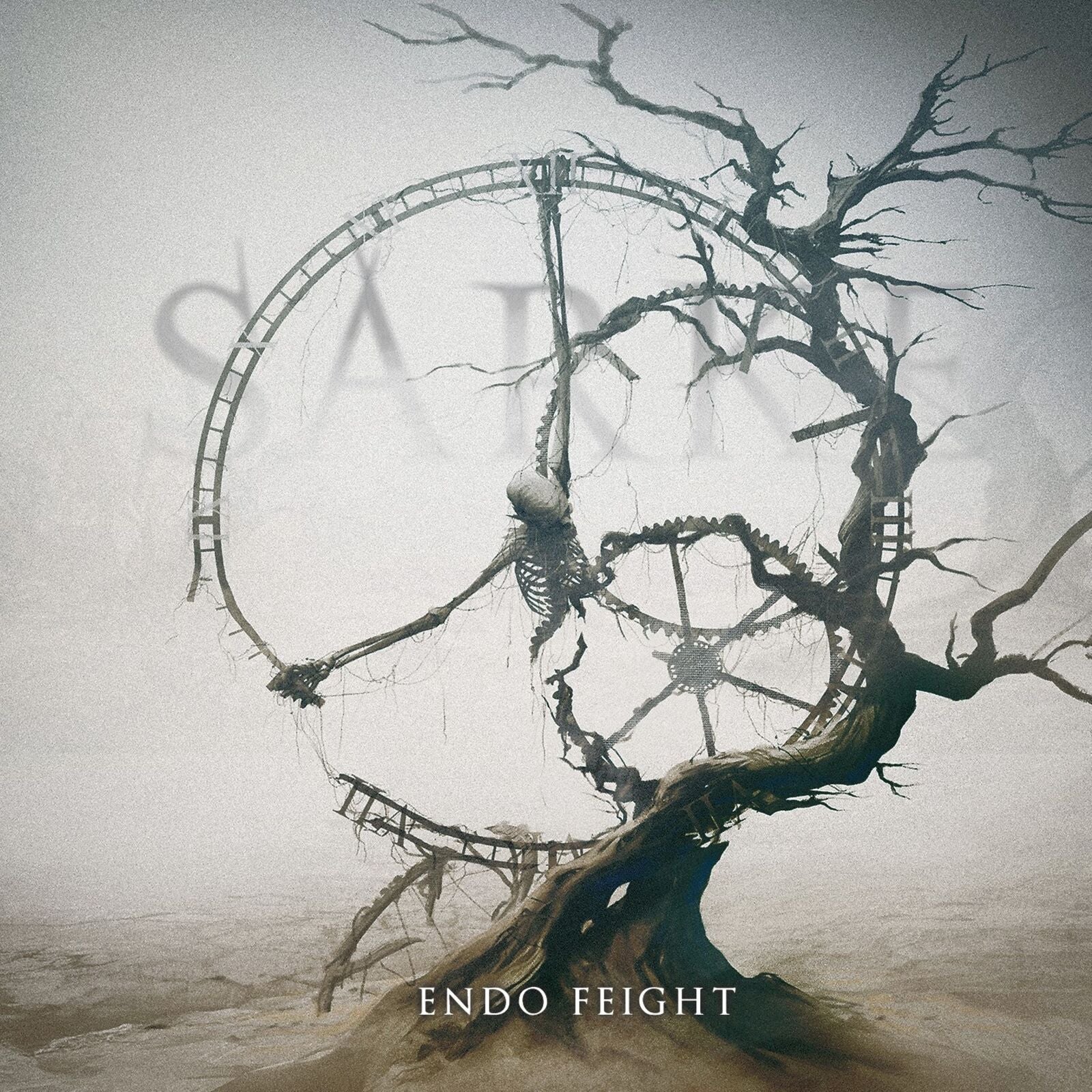 CD cover: skeletal figure hanging within a clockwork tree.