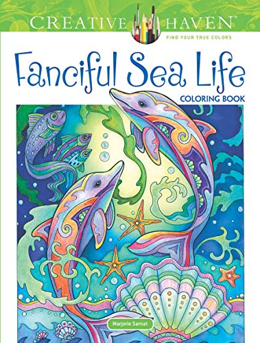 Cover of coloring book featuring detailed illustrations of dolphins and sea life.