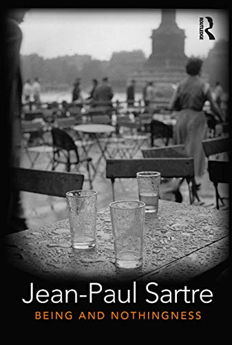 Book cover: "Being and Nothingness" by Jean-Paul Sartre, with a cafe scene.