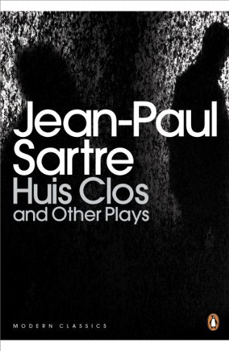 Book cover: "Huis Clos and Other Plays" by Jean-Paul Sartre, dark background.