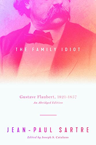 Book cover with a portrait of Gustave Flaubert overlaid with a pink-to-orange gradient.