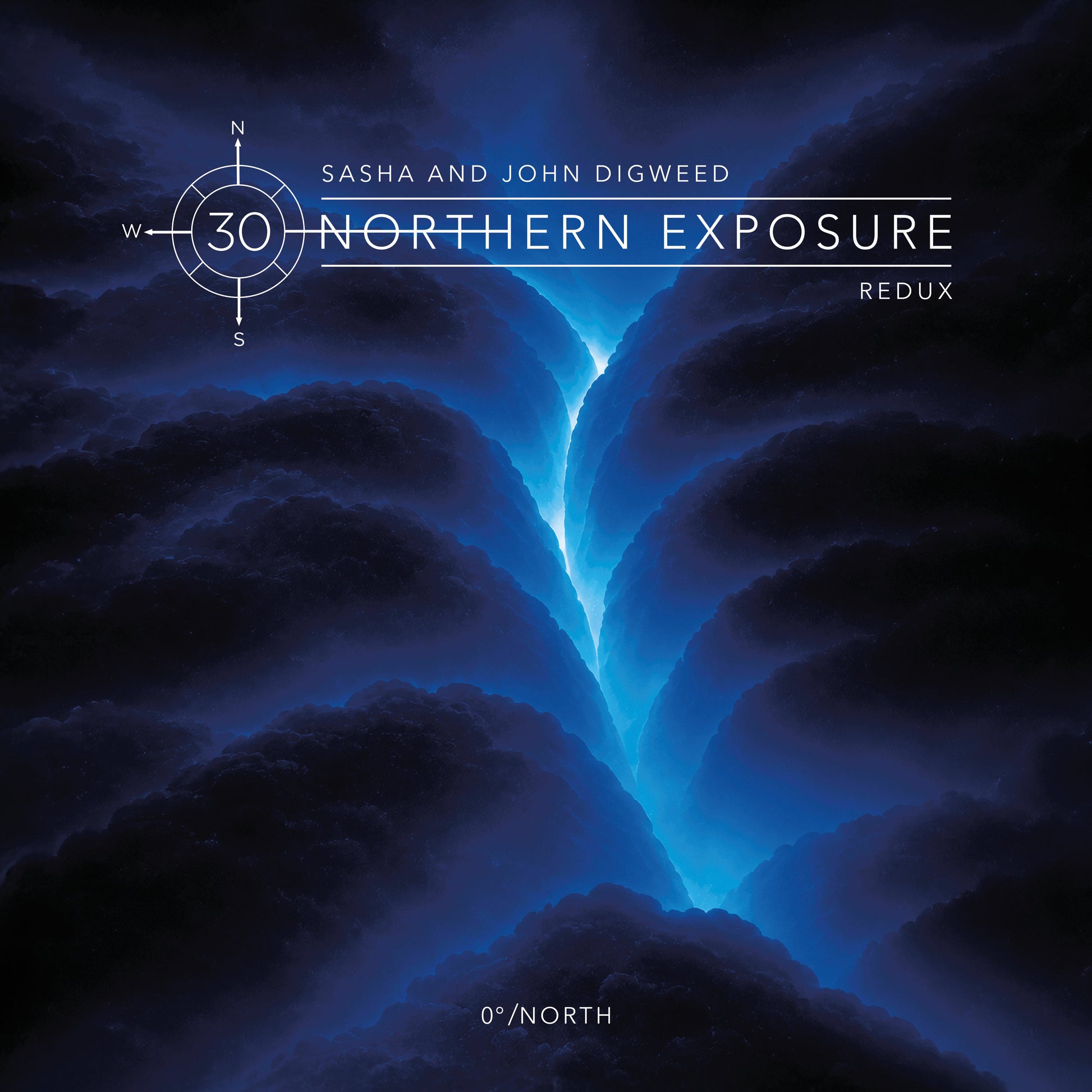 Album cover featuring blue glowing clouds, a compass, and Northern Exposure Redux text.