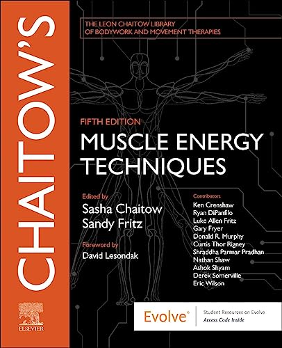 Book cover: "Chaitow's Muscle Energy Techniques," fifth edition, with anatomical illustration.