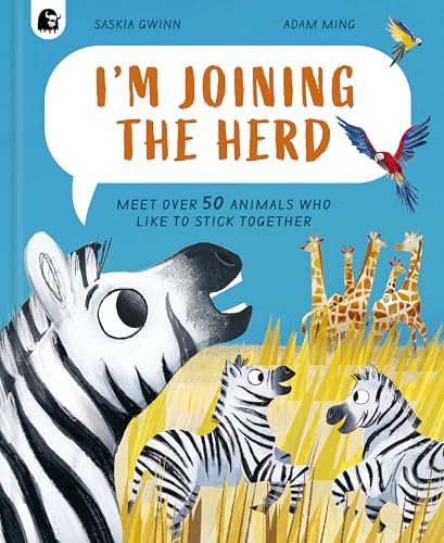 Book cover: Zebra with giraffes and parrots in tall grass.