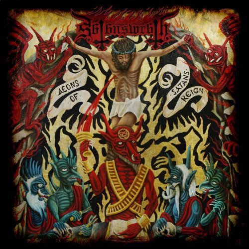 "Album cover art depicting Jesus surrounded by demons, with 'Satan's Wrath' written at the top."