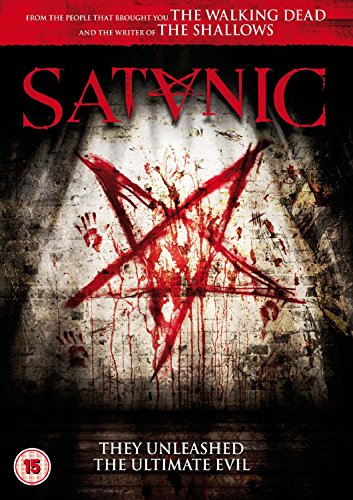 DVD cover for "Satanic" featuring a bloody pentagram and handprints.
