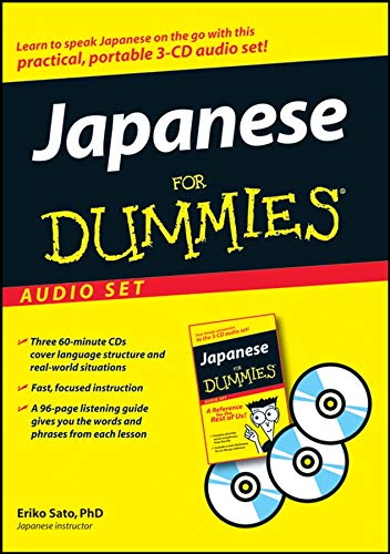 “Japanese For Dummies” audio set cover with CDs and a guidebook.