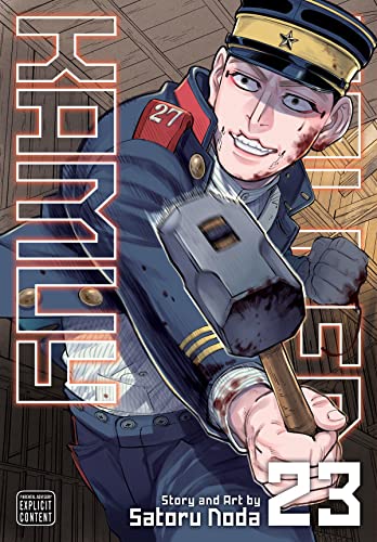 Golden Kamuy volume 23 cover: man in uniform holding a hammer.