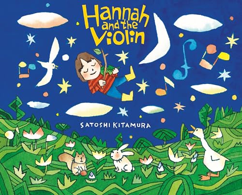Book cover: girl with violin floats among stars, animals, and flowers.