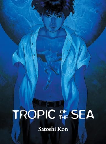 Blue-toned book cover featuring a young man with a large moon behind him.