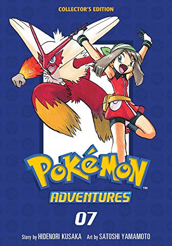 Cover art for Pokémon Adventures Volume 7 featuring May and Blaziken on blue background.