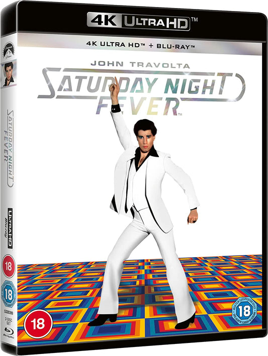 "Blu-ray case back cover featuring a dancing couple and disco ball."