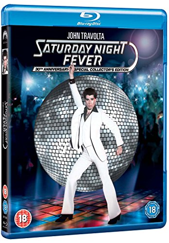 Saturday Night Fever Blu-ray cover featuring John Travolta posing with a disco ball.