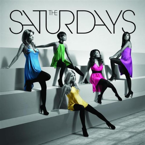 The Saturdays band portrait on a white and grey album cover.