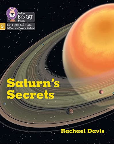 Book cover: Saturn with rings, title “Saturn’s Secrets”, and author Rachael Davis.