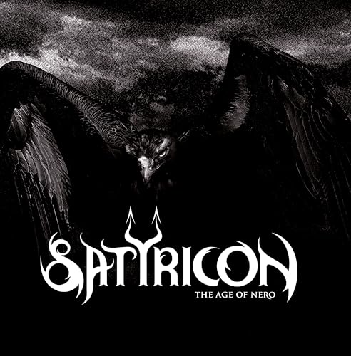 Dark album cover with a raven and stylized white text reading Satyricon The Age of Nero.
