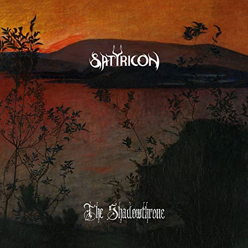 Album cover for Satyricon’s “The Shadowthrone” with a dark landscape.