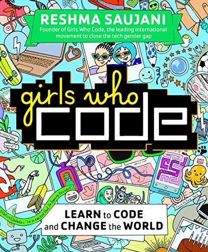 Book cover with colorful doodles and the title "Girls Who Code.