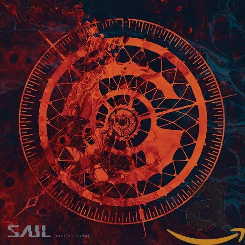 "Album cover art featuring a red and black spiral design with 'Saul' and 'Rise as Equals' text."