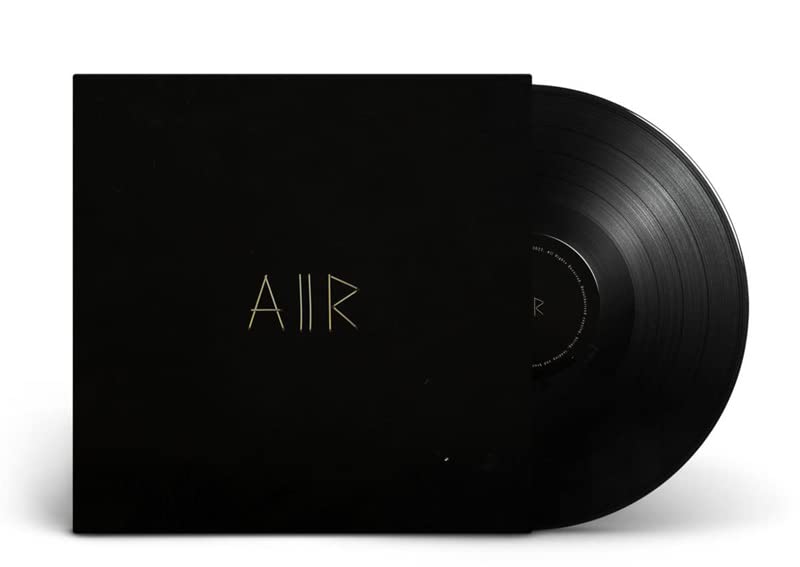 Black vinyl record with minimalist white text reading "Aiir" on the sleeve.