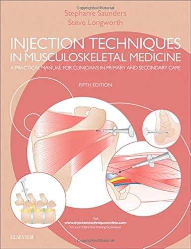 Book cover: “Injection Techniques in Musculoskeletal Medicine,” fifth edition, with anatomical illustrations.