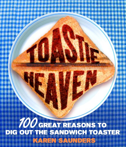Book cover showing a toasted sandwich on a plate against a blue checkered background.