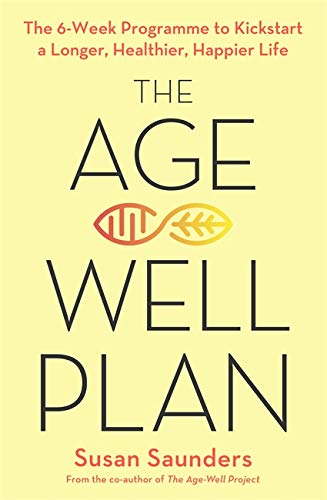 Book cover: "The Age-Well Plan" with DNA and leaf graphic.