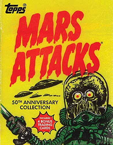 Mars Attacks 50th Anniversary book cover with a green alien and flying saucers.