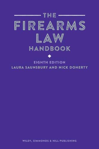 Purple book cover with white text: "The Firearms Law Handbook," eighth edition.