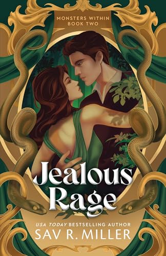 Book cover: Couple embraced, framed by ornate gold and green design.