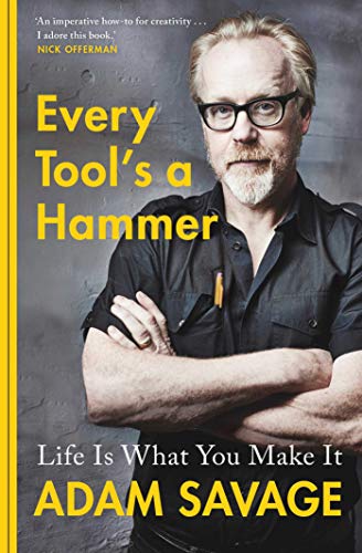 Book cover featuring Adam Savage, with yellow text on a gray background.