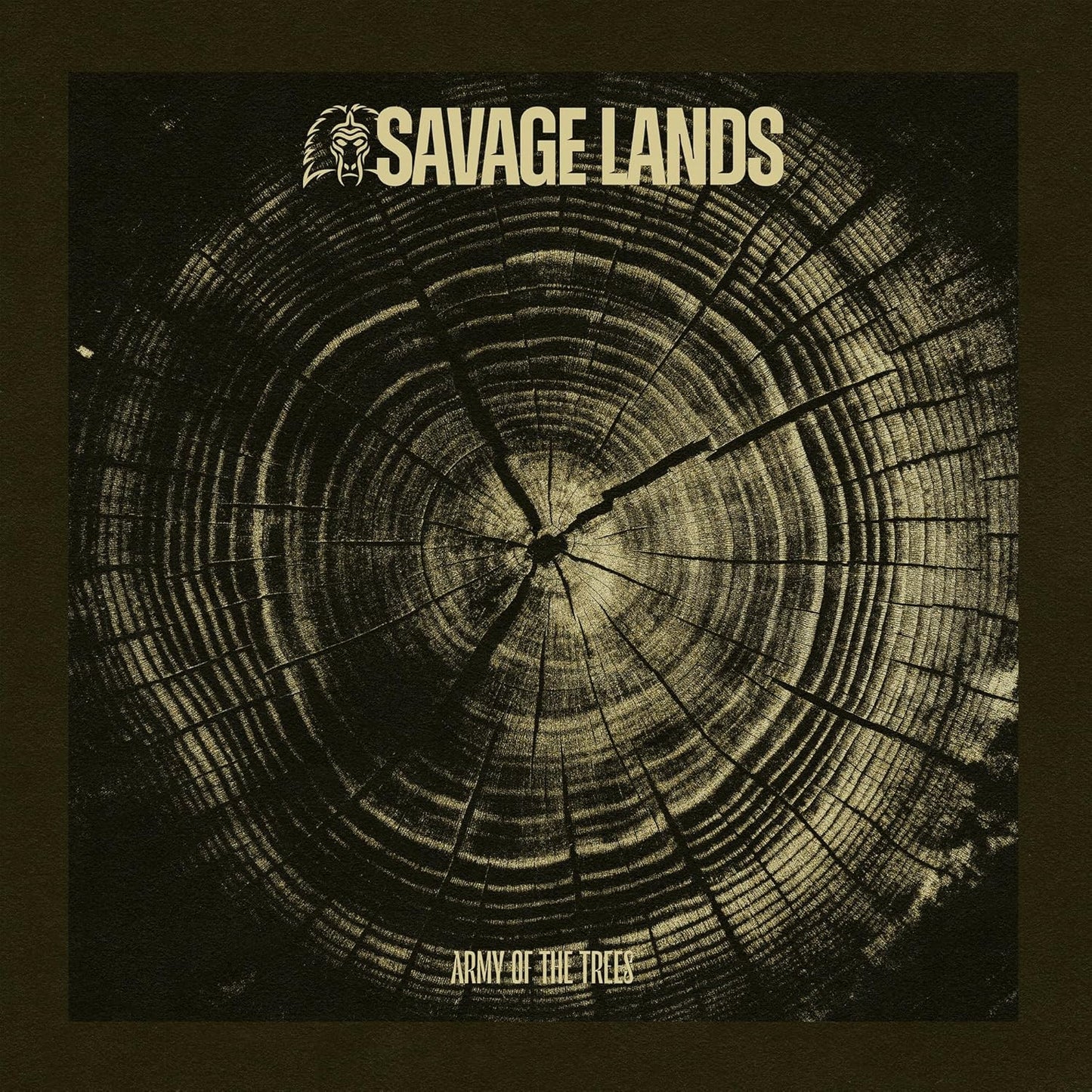 Vinyl record cover featuring a tree ring cross-section with Savage Lands text overlay.