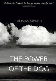 "The Power of the Dog" book cover with black and white landscape and Netflix logo.
