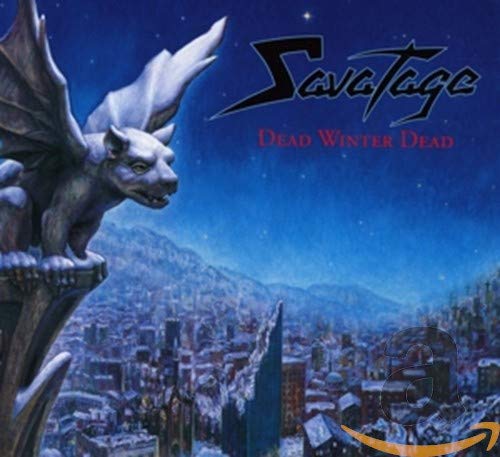 Savatage album cover: a gargoyle perched above a snowy cityscape.