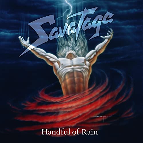 A muscular figure with long hair reaches toward lightning against a dark, swirling background.