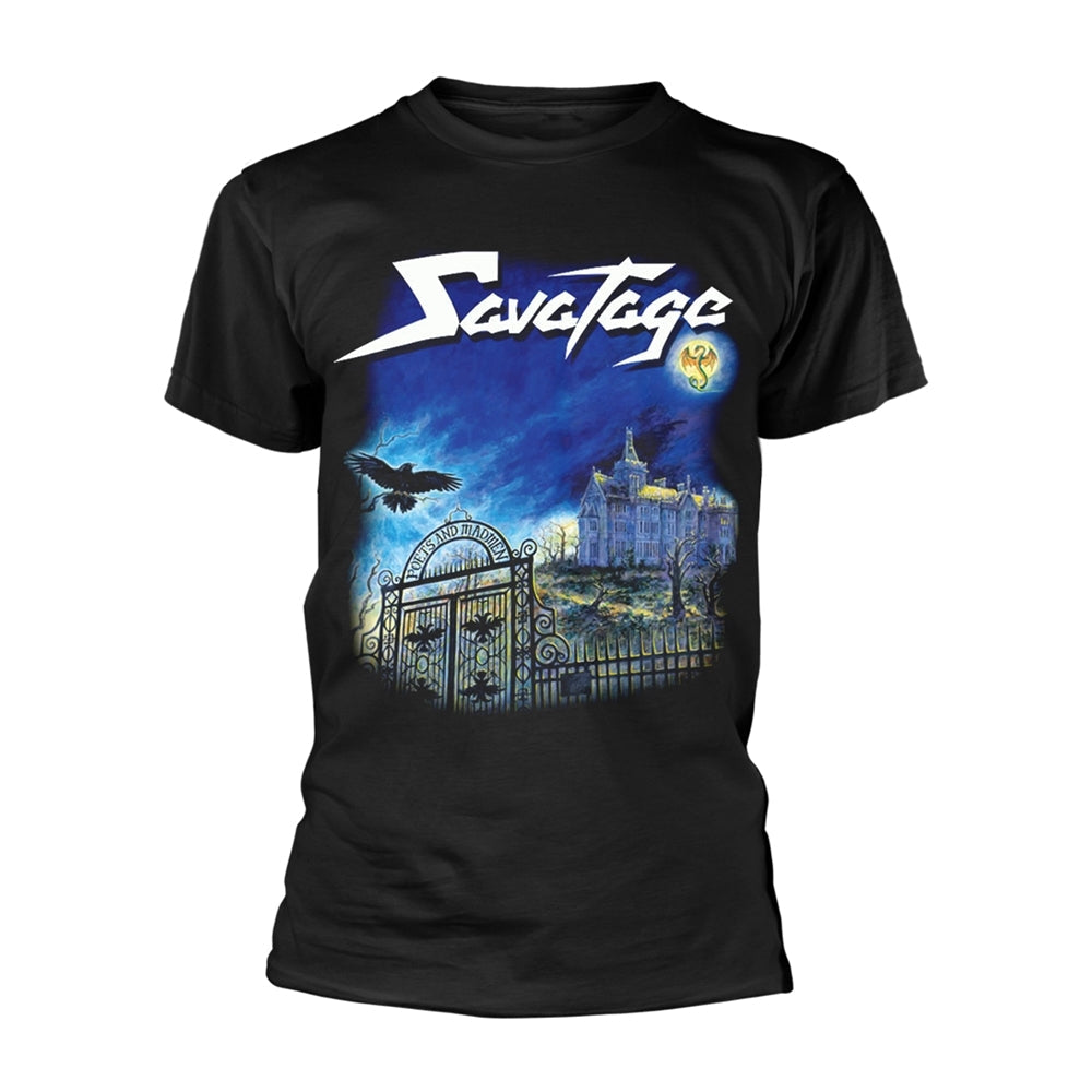 Black Savatage t-shirt with band logo and haunted house graphic.
