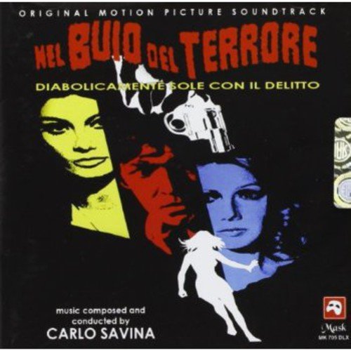 CD cover for "Nel Buio Del Terrore" soundtrack, featuring film characters and a gun.