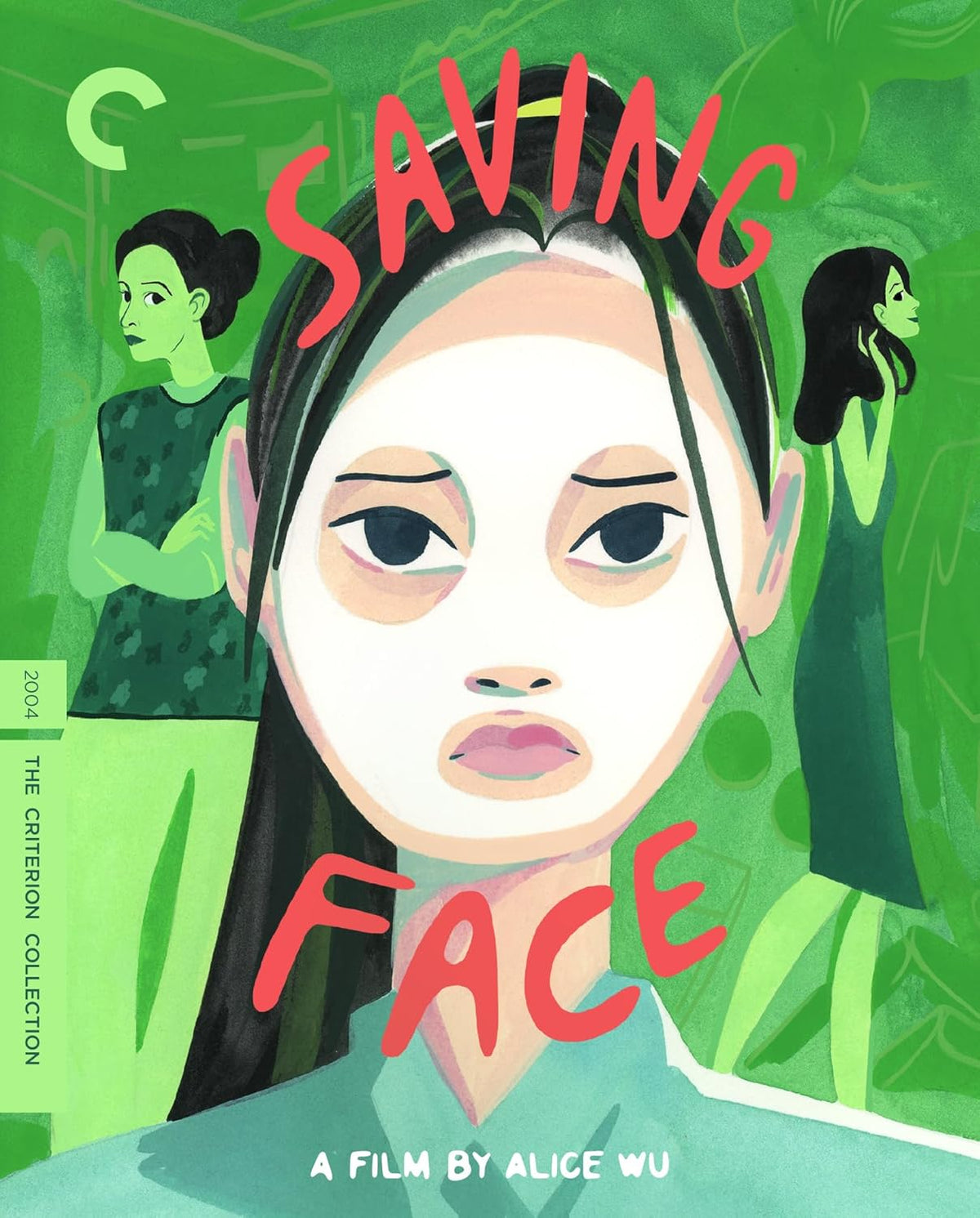 Illustrated Blu-ray cover for Saving Face featuring a woman wearing a white facial mask.