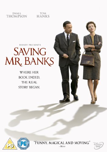 Saving Mr. Banks DVD cover featuring Emma Thompson and Tom Hanks walking.