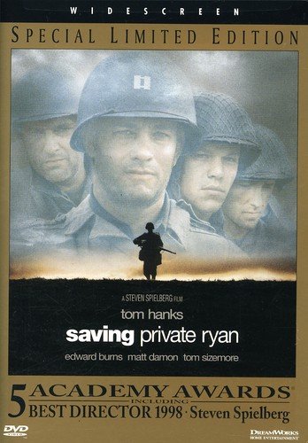 DVD cover for “Saving Private Ryan” featuring soldiers in helmets.