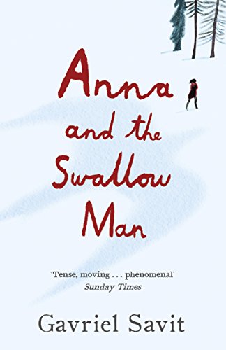 Book cover with red handwritten title on snowy background with a small figure walking.