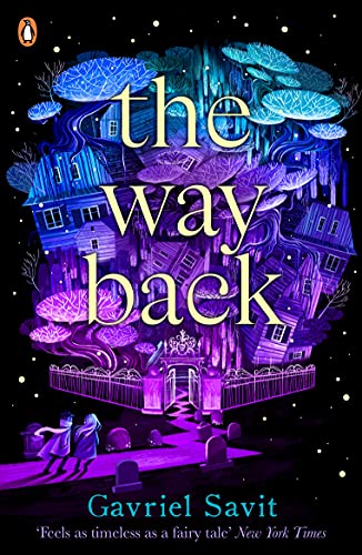 Book cover: illustrated houses and trees in purple and blue hues.