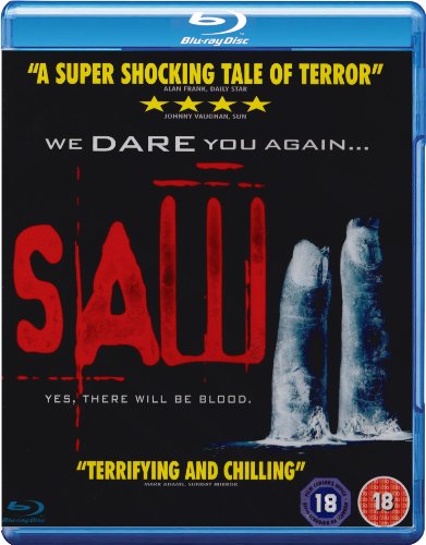 Blu-ray cover for horror film *Saw II*, featuring red text and imagery.