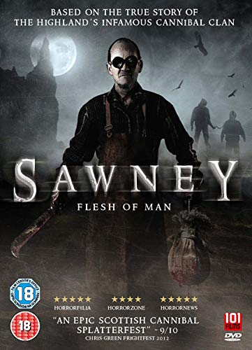 DVD cover for horror film "Sawney - Flesh Of Man" featuring a menacing figure.