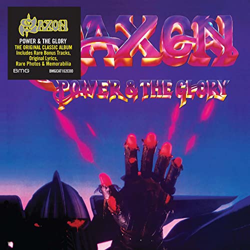 Saxon “Power & The Glory” CD cover with fiery hands and figures.