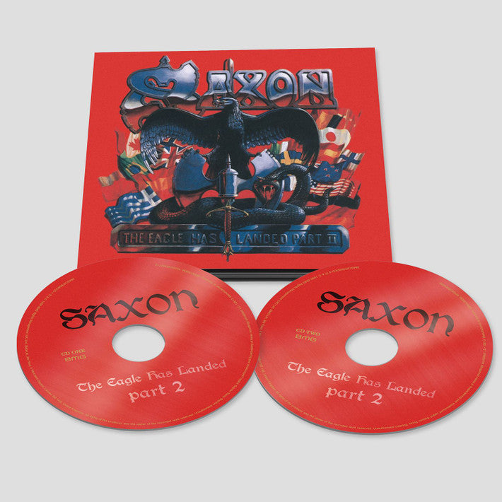 Red "Saxon - The Eagle Has Landed, Part 2" CD case and two discs.